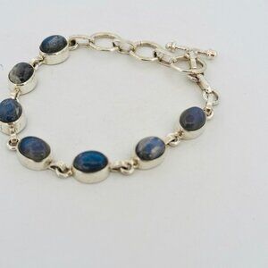 Brand New Sterling Silver 925 Labradorite Oval Toggle Bracelet 7" Length